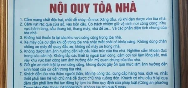 Hình ảnh minh họa nội quy của tòa nhà